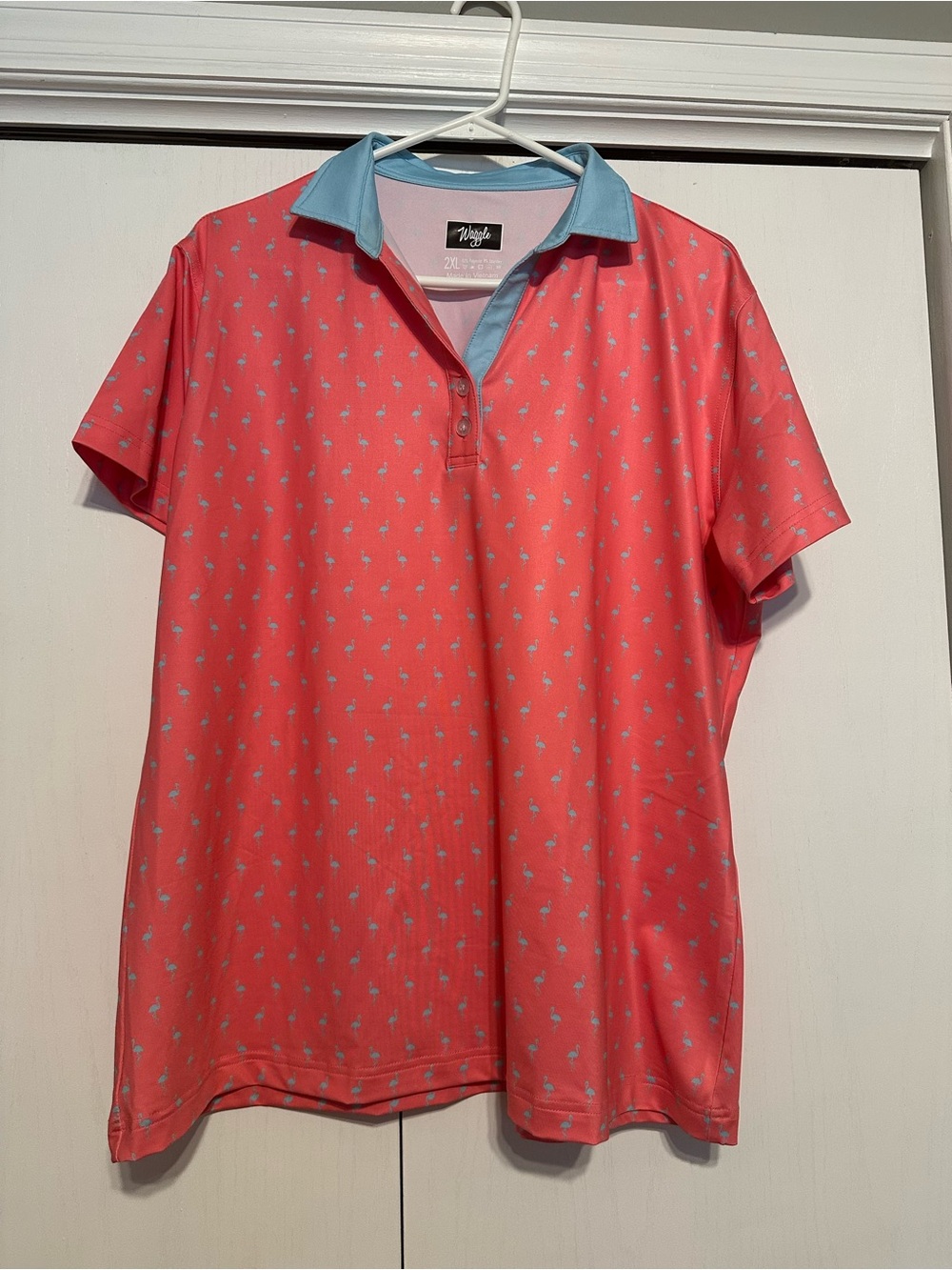 Waggle Flamingo Pink Polo with Light Blue Collar
